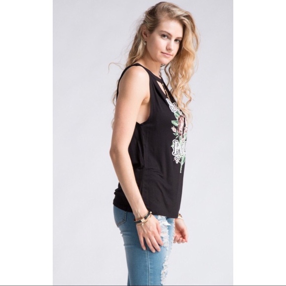 Black Graphic Front Choker Neck Tank - Picture 7 of 7